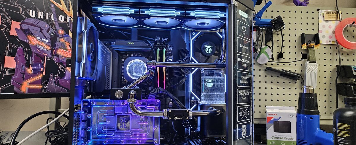 HYTE Y70 build with blue RGB and hardline tubing